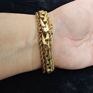 14 K Gold Heavy Men's Braided Rope And Link Bracelet. Rare, Stunning.